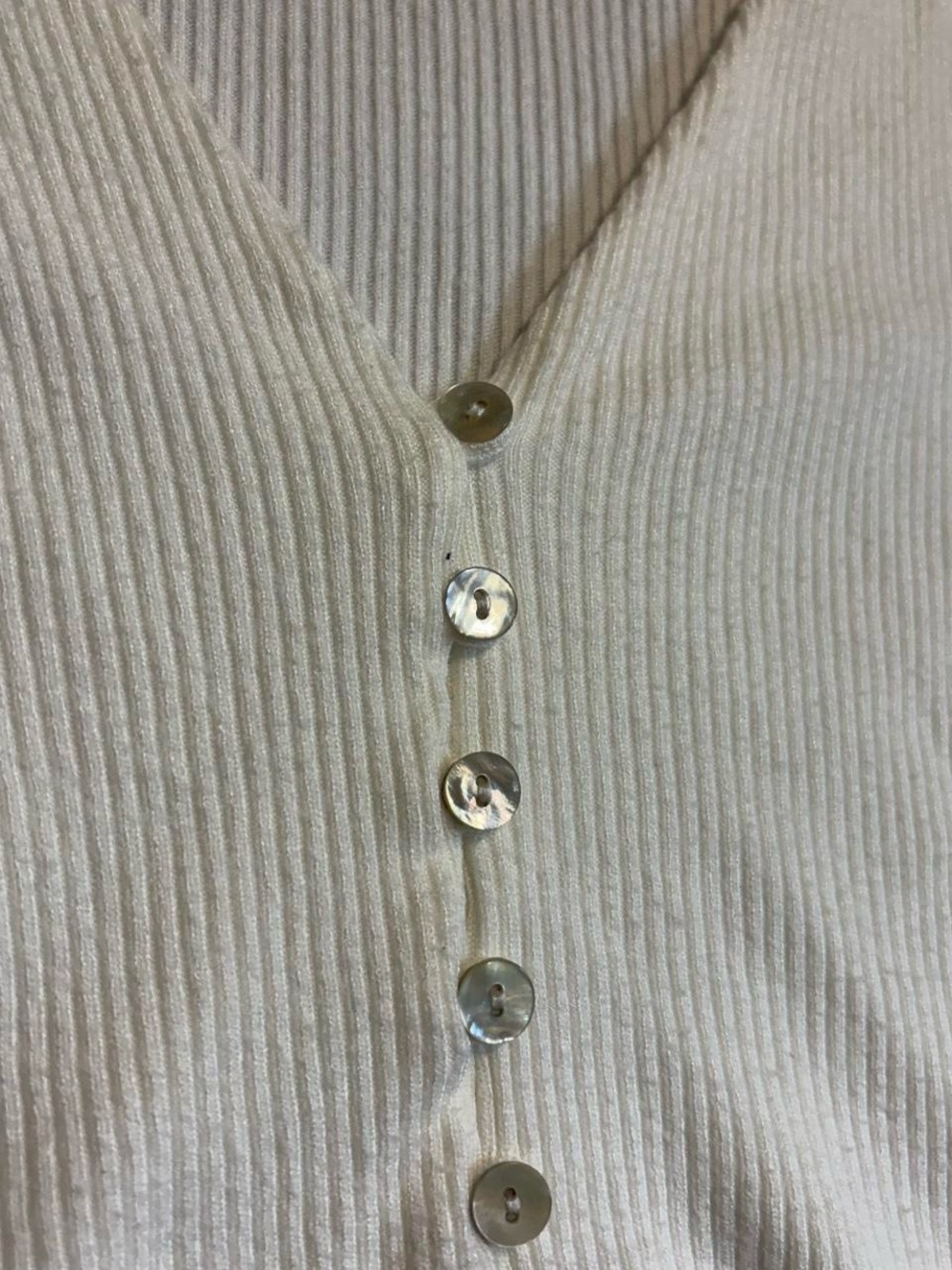 Lulu's Cream Ribbed V-Neck Button-Down Tee - Picture 4 of 5